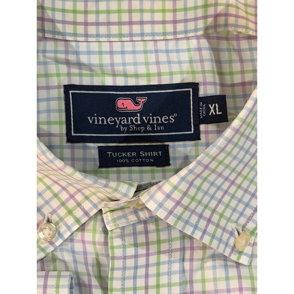 Vineyard Vines Tucker Shirt Mens XL Plaid Button Down Blue Green Purple Cotton - Picture 2 of 6